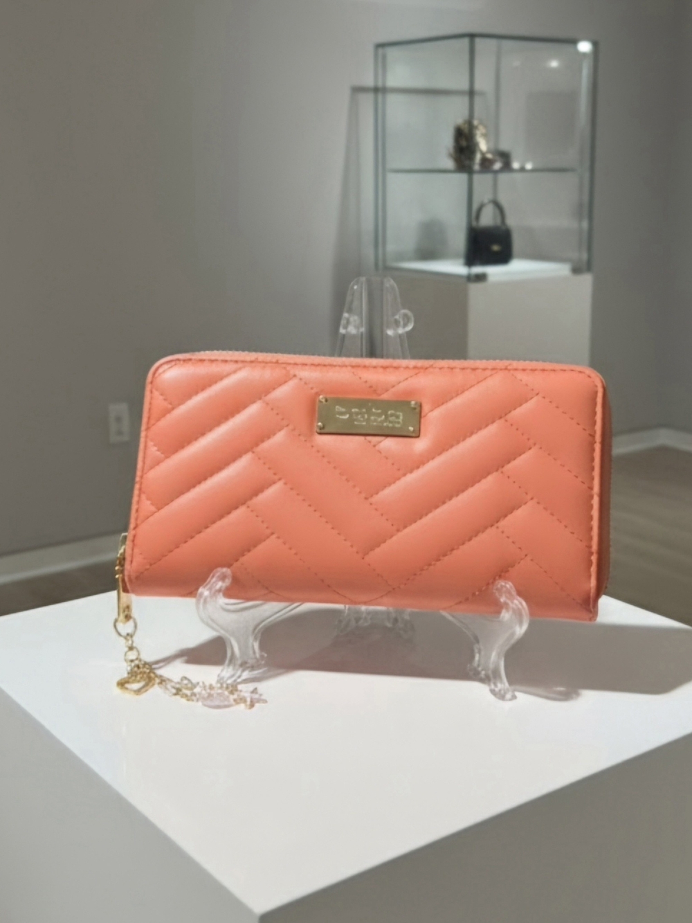BeBe Quilted Coral Zip-Around Wallet - Brand